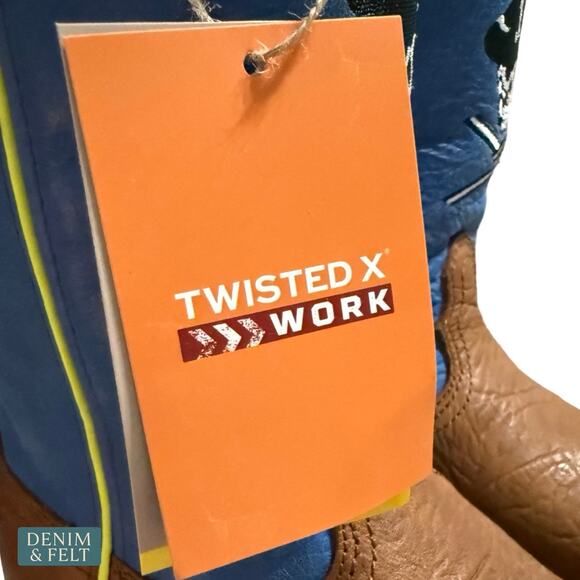 NEW Twisted X Lite Western Steel Toe‎ Work Boots Brown Neon Blue Skull Size 7.5D main image 7